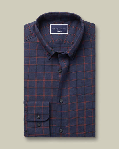 Non-Iron Twill Check Slim Fit Shirt - Heather Blue & Red