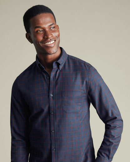 Non-Iron Twill Check Slim Fit Shirt - Heather Blue & Red