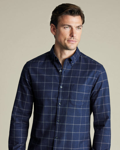 Non-Iron Twill Windowpane Check Shirt