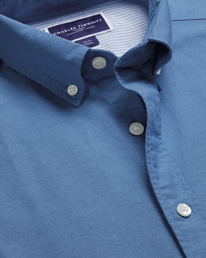 Stretch Washed Oxford Short Sleeve Slim Fit Shirt - Cornflower Blue