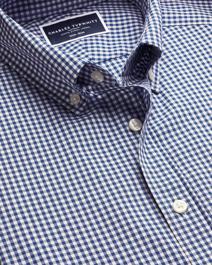 Non-Iron Stretch Check Short Sleeve Classic Fit Shirt - Navy