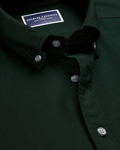 Stretch Washed Oxford Extra Slim Fit Shirt -Forest Green
