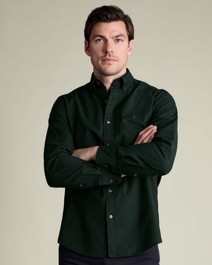 Stretch Washed Oxford Extra Slim Fit Shirt -Forest Green