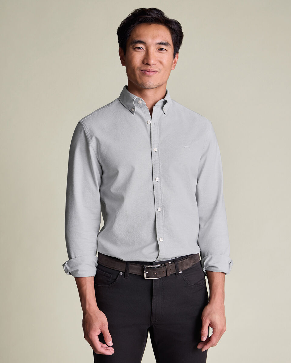Stretch Washed Oxford Shirt - Silver