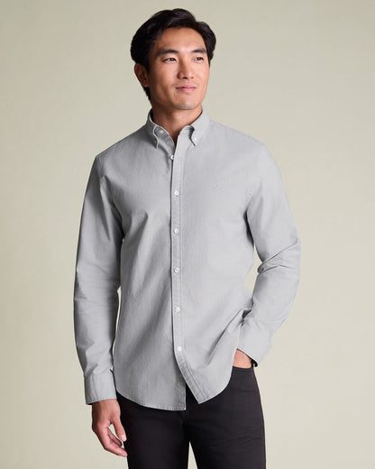 Stretch Washed Oxford Shirt - Silver