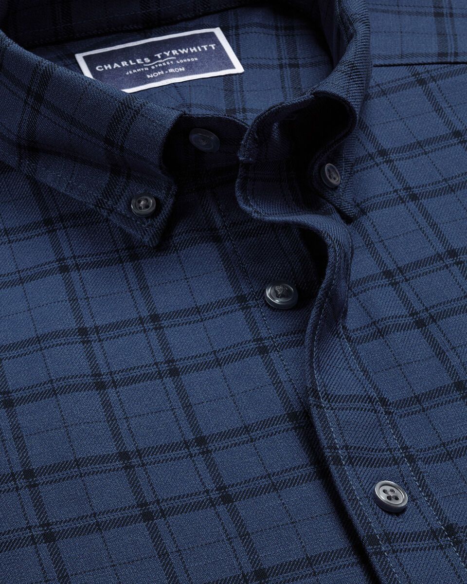 Non Iron Twill Slim Fit Check Shirt - Navy