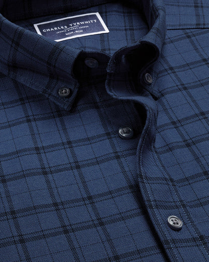 Non Iron Twill Slim Fit Check Shirt - Navy