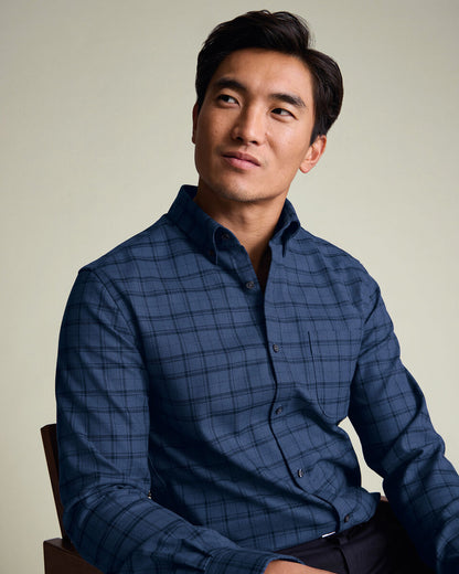 Non Iron Twill Slim Fit Check Shirt - Navy