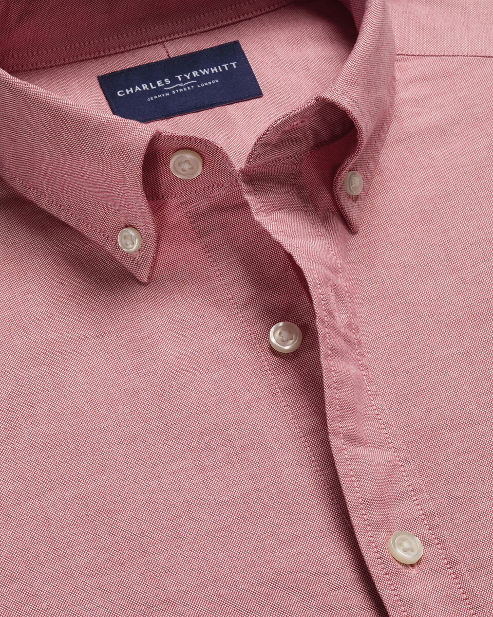 Button-Down Short Sleeve Washed Oxford Slim Fit Shirt – Coral Pink