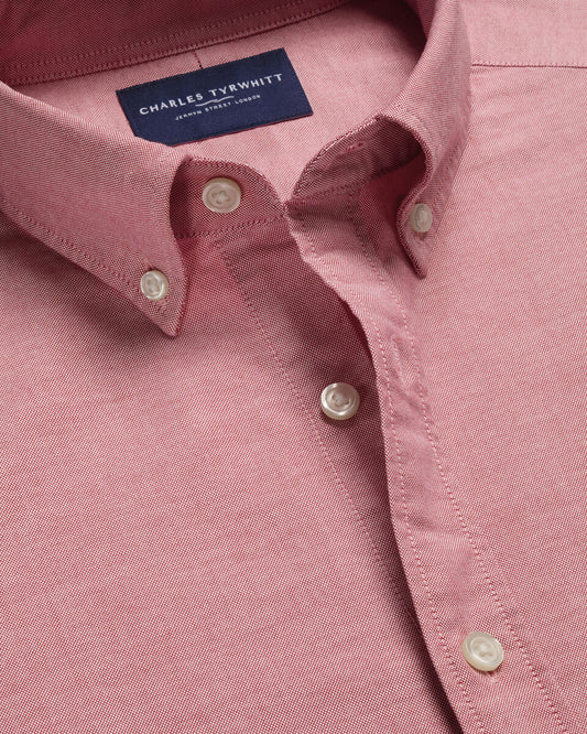 Button-Down Short Sleeve Washed Oxford Slim Fit Shirt – Coral Pink