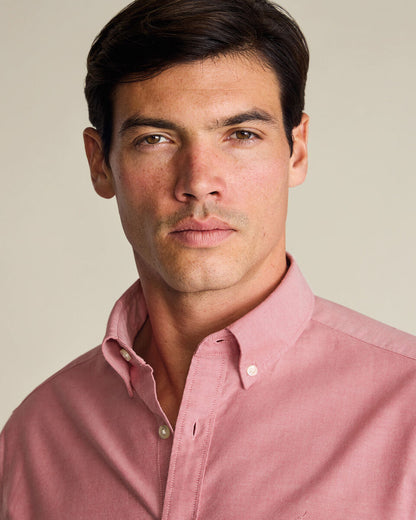 Button-Down Short Sleeve Washed Oxford Slim Fit Shirt – Coral Pink