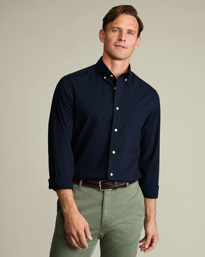 Dark Blue Stretch Washed Poplin Slim Fit Shirt