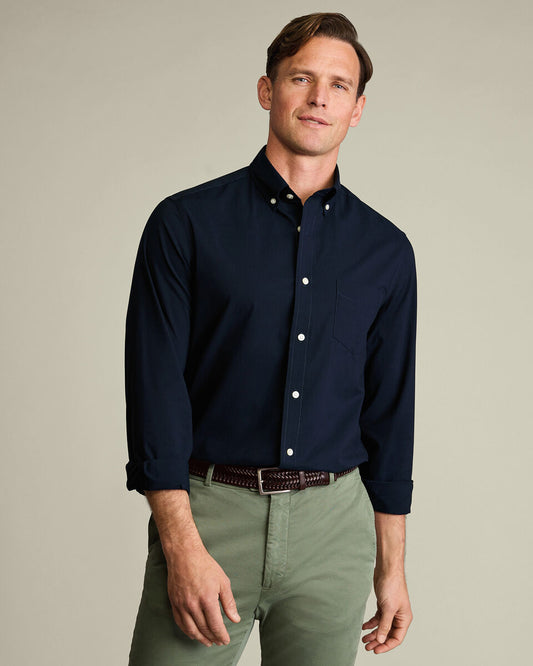 Dark Blue Stretch Washed Poplin Slim Fit Shirt