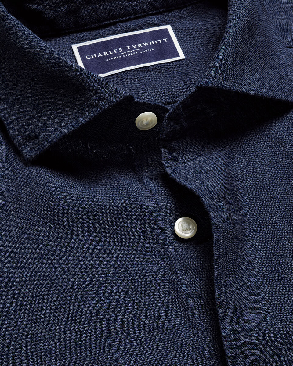 Cutaway Pure Linen Slim Fit Shirt - Navy