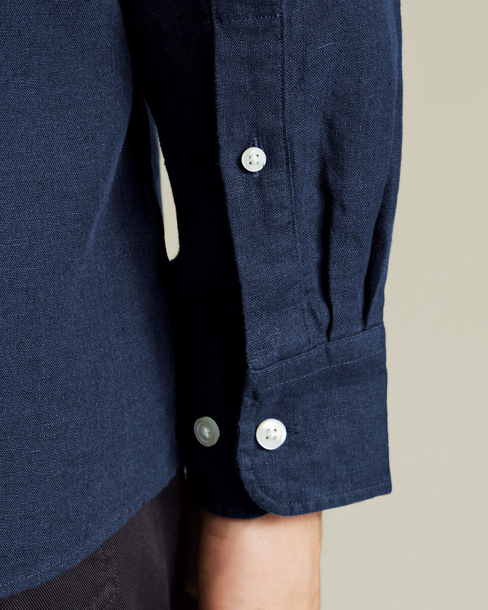 Cutaway Pure Linen Slim Fit Shirt - Navy