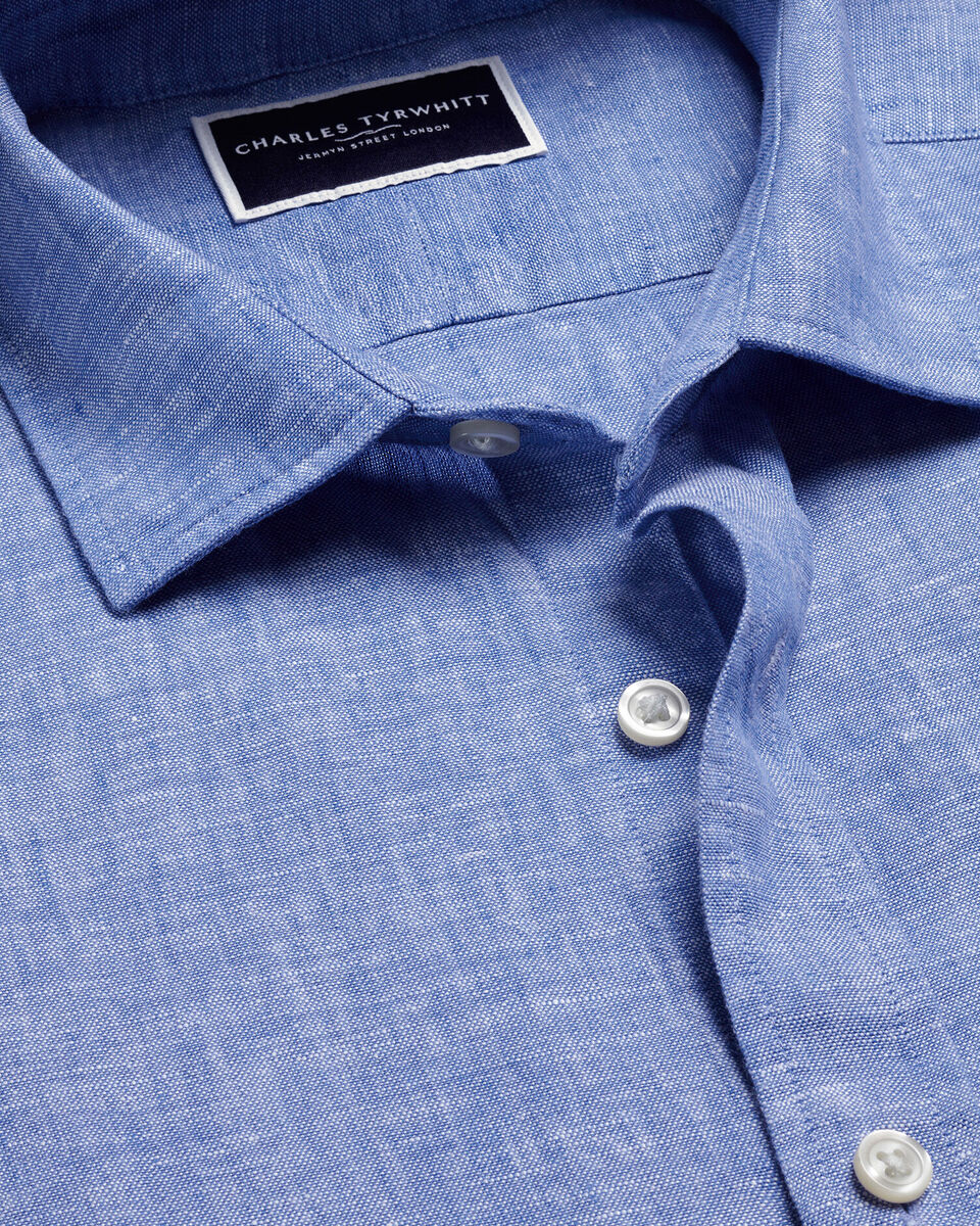 Pure Linen Slim Fit Shirt - Cobalt Blue