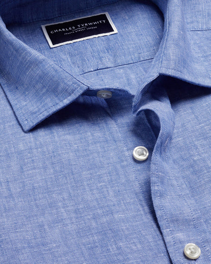 Pure Linen Slim Fit Shirt - Cobalt Blue