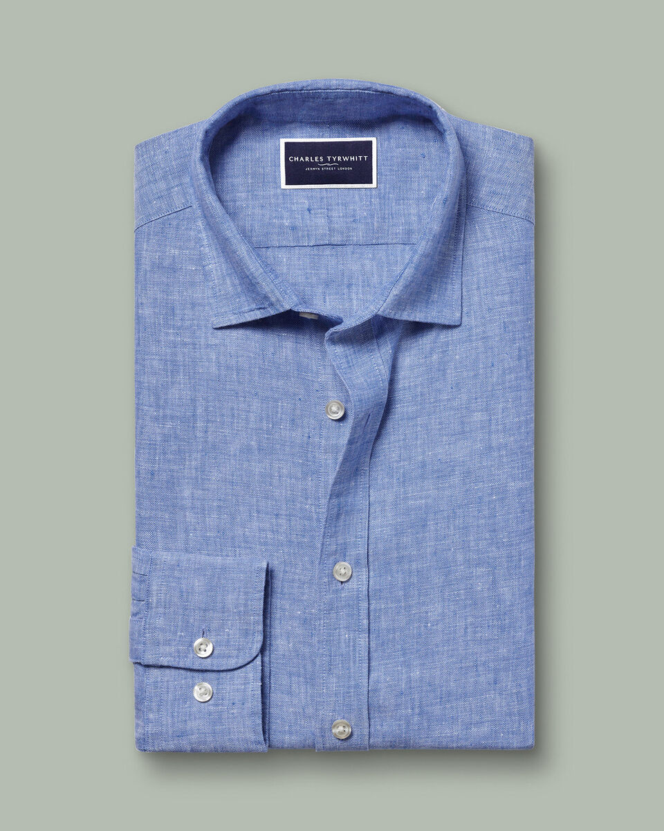 Pure Linen Slim Fit Shirt - Cobalt Blue