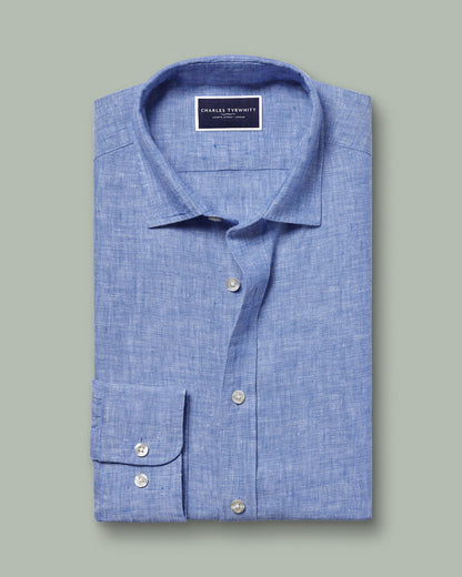 Pure Linen Slim Fit Shirt - Cobalt Blue