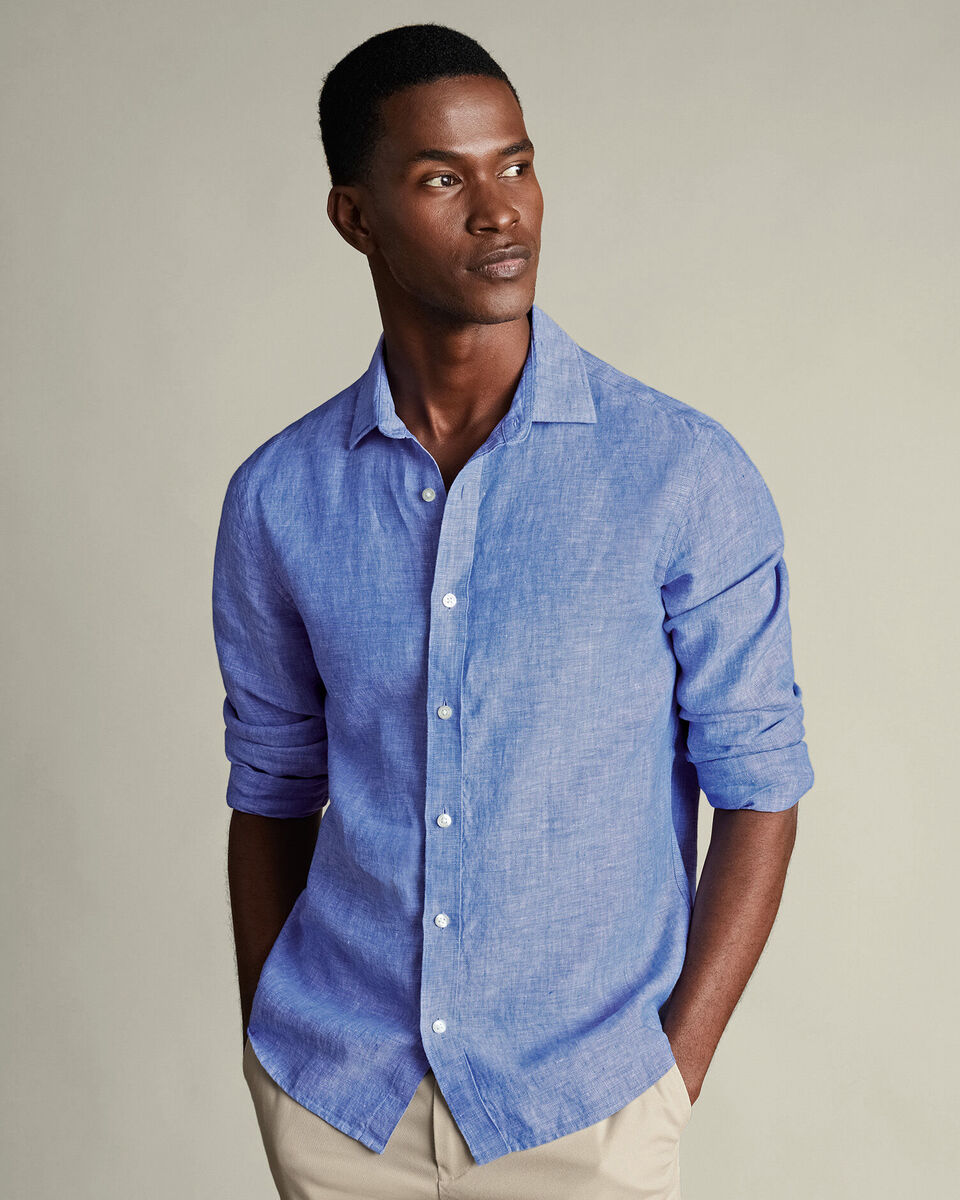 Pure Linen Slim Fit Shirt - Cobalt Blue
