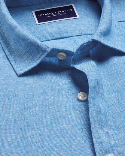Pure Linen Slim Fit Shirt - Ocean Blue