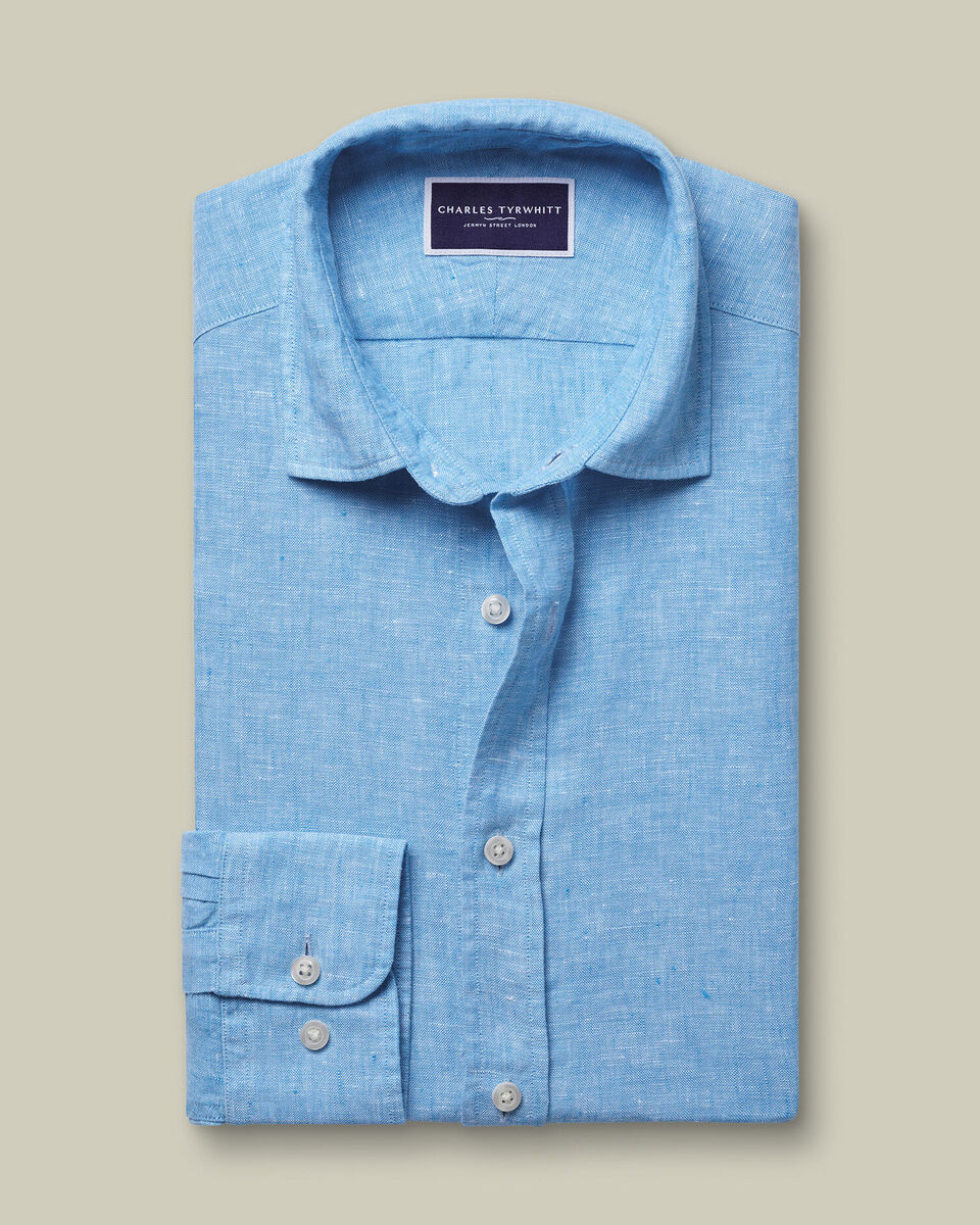 Pure Linen Slim Fit Shirt - Ocean Blue