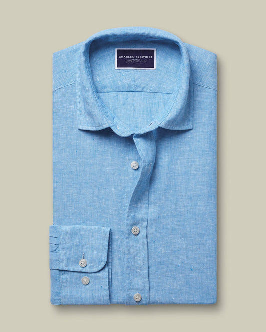 Pure Linen Slim Fit Shirt - Ocean Blue