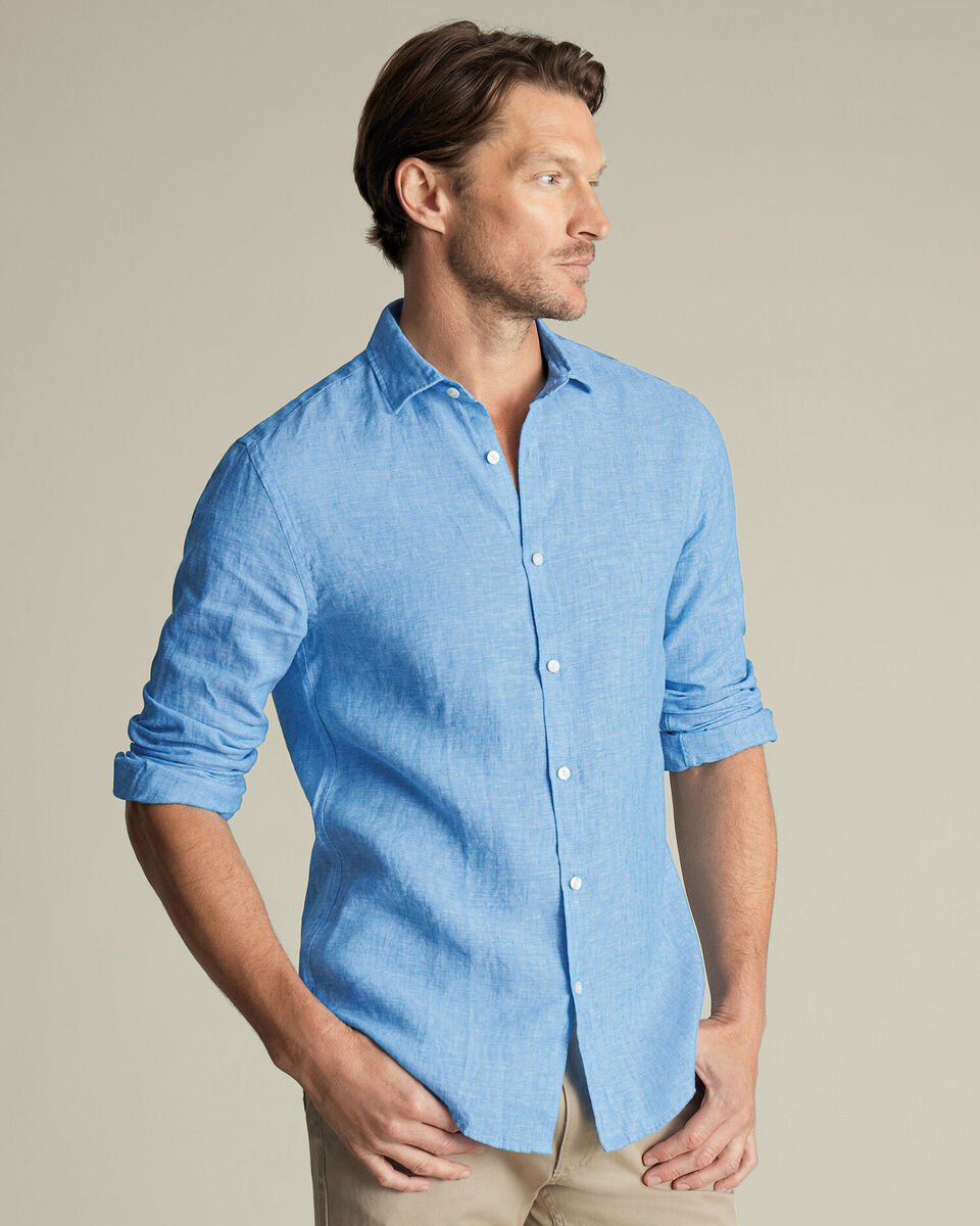 Pure Linen Slim Fit Shirt - Ocean Blue