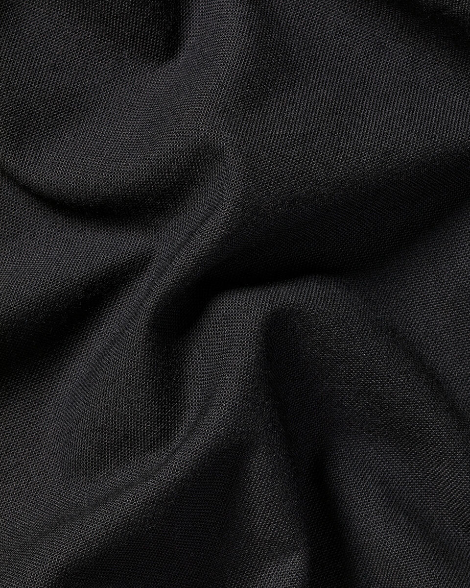 Collarless Stretch washed Oxford Slim Fit Shirt - Black