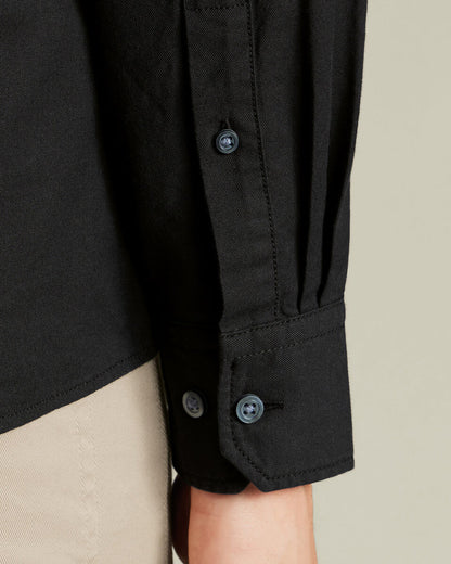 Collarless Stretch washed Oxford Slim Fit Shirt - Black
