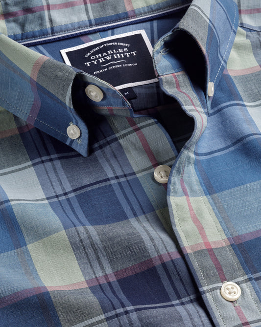 Button-Down Collar Poplin Multi Check Classic Fit Shirt - Indigo Blue