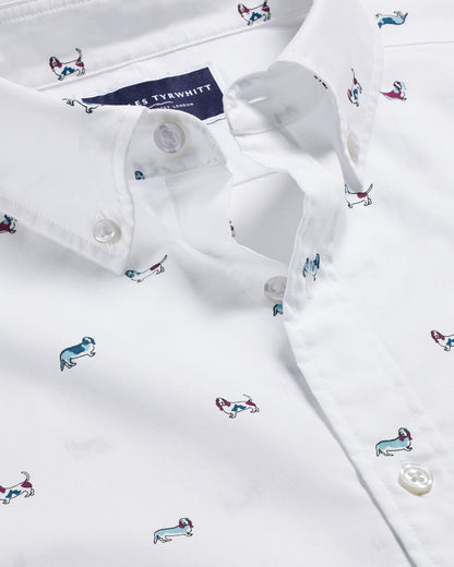Button-Down Collar Non-Iron Hound Print Slim Fit Shirt