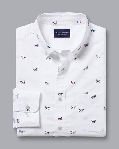 Button-Down Collar Non-Iron Hound Print Slim Fit Shirt