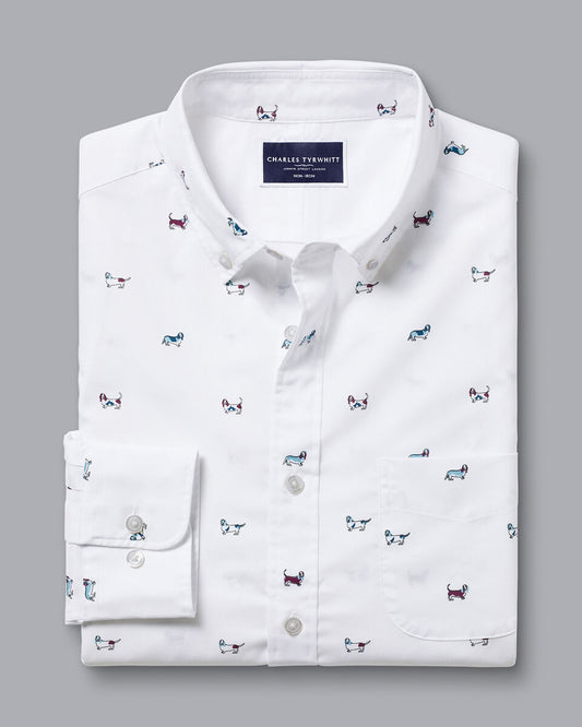 Button-Down Collar Non-Iron Hound Print Slim Fit Shirt