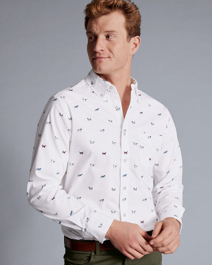 Button-Down Collar Non-Iron Hound Print Slim Fit Shirt