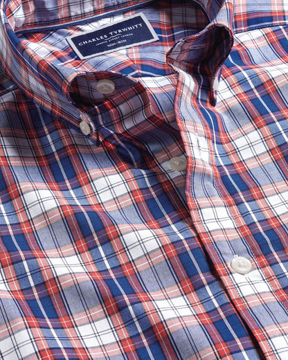 Button-Down Collar Non-Iron Stretch Poplin Large Check Classic Fit Shirt - Red