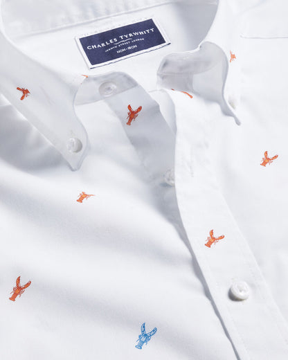 Slim Fit Non-Iron Lobster Print Short Sleeve Shirt - White Multi