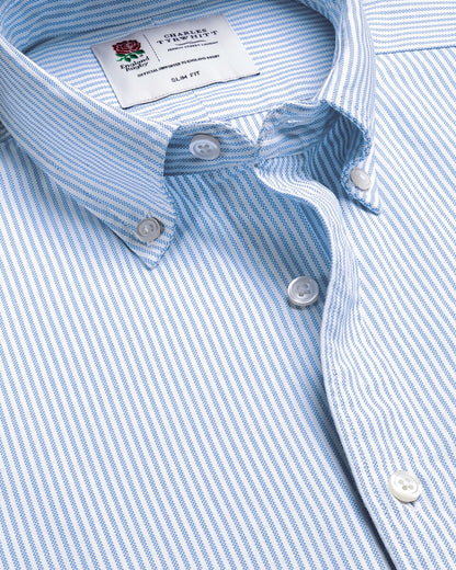England Rugby Washed Oxford Stripe Slim Fit Shirt - Blue & White