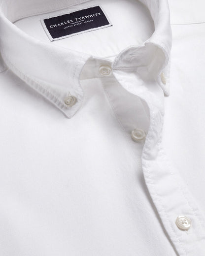 Washed Oxford Short Sleeve Slim Fit Shirt - White