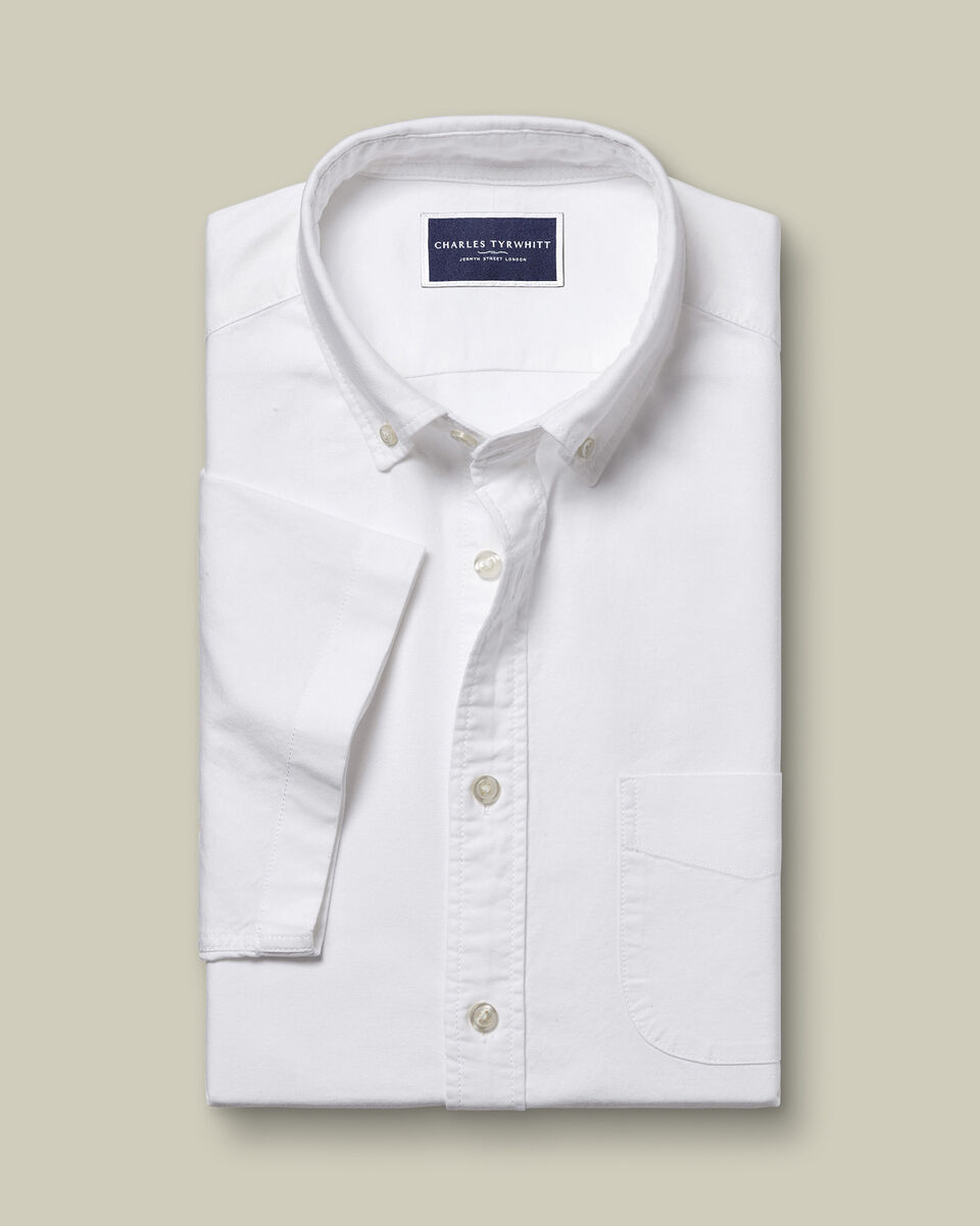 Washed Oxford Short Sleeve Slim Fit Shirt - White