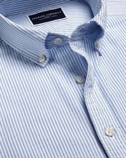 Stretch washed Oxford Stripe classic fit shirt - blue