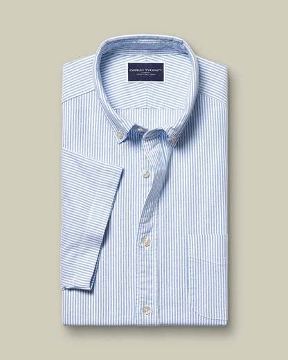 Stretch washed Oxford Stripe classic fit shirt - blue