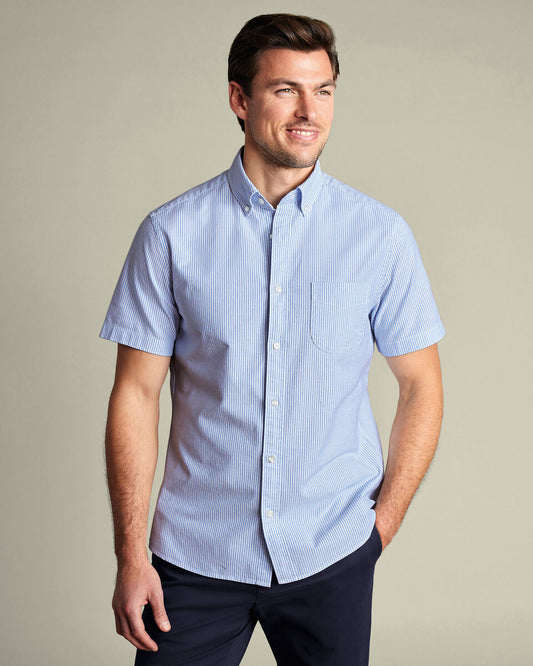 Stretch washed Oxford Stripe classic fit shirt - blue