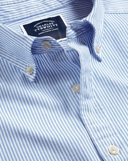 Button Down Collar Blue Stripe Slim Fit Oxford Shirt