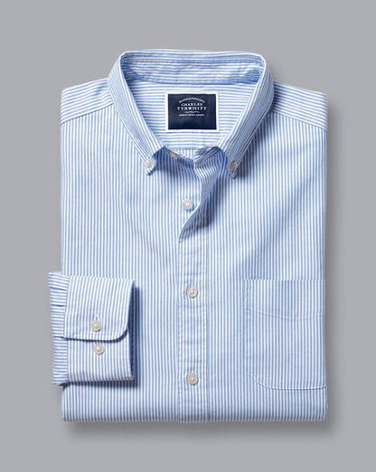 Button Down Collar Blue Stripe Slim Fit Oxford Shirt