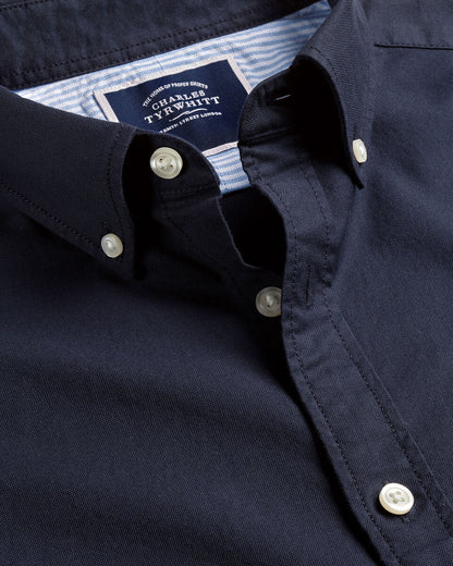 Button Down Collar Stretched Washed Oxford Slim Fit Shirt Navy