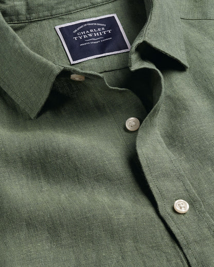 Pure Linen Shirt - Olive Green