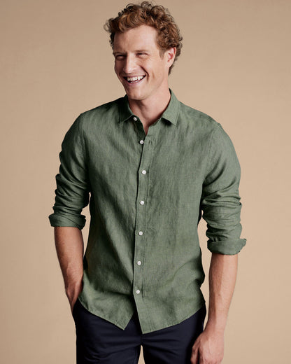 Pure Linen Shirt - Olive Green