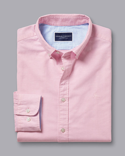 Extra Slim Fit Button-Down Collar Washed Oxford Plain Slim Fit Shirt - Pink