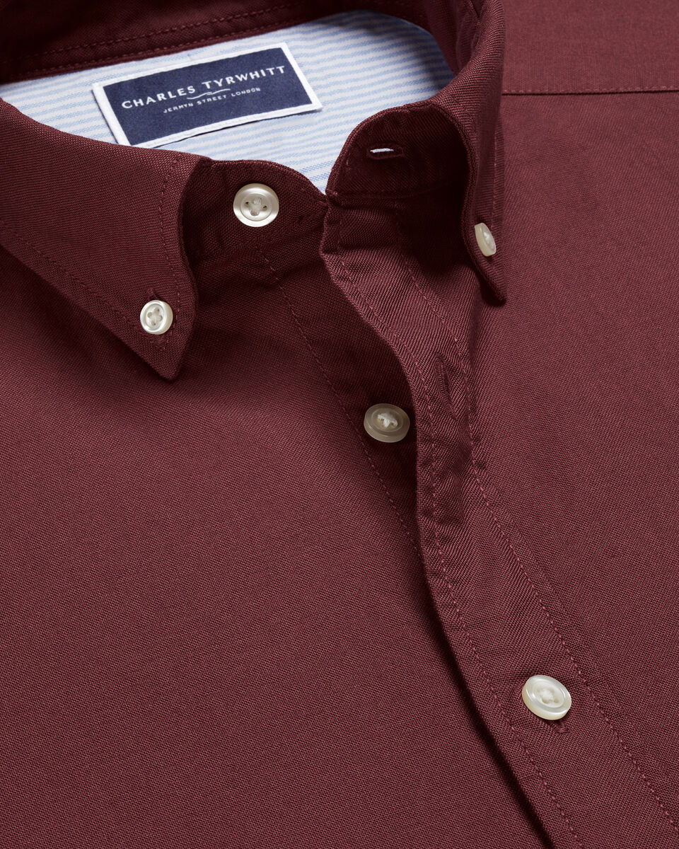 Slim Fit Stretch Washed Oxford Shirt - Burgundy